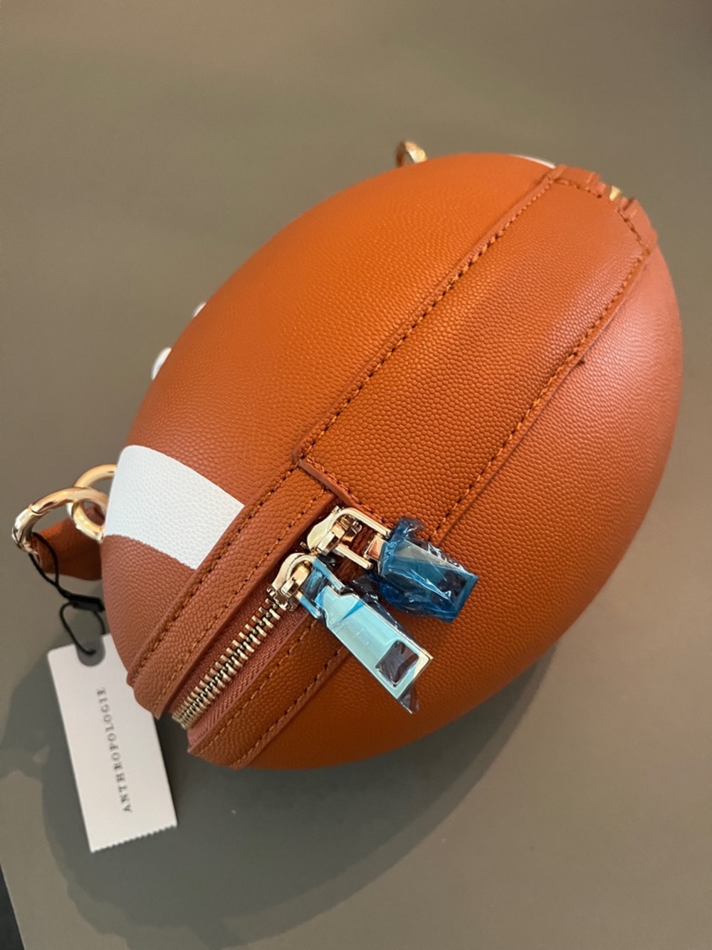 Anthropologie 'Game Day' Football Top-Handle Mini Bag in Tan and White - Picture 5 of 5